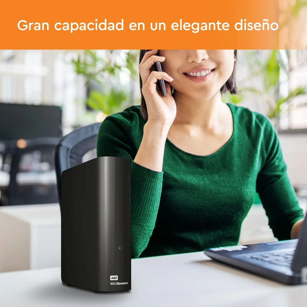 Western Digital WD Elements Desktop 20 TB HDD externo USB 3.2 color negro, carcasa brillante compacta con LED frontal y logo WD en la base - Ítem3