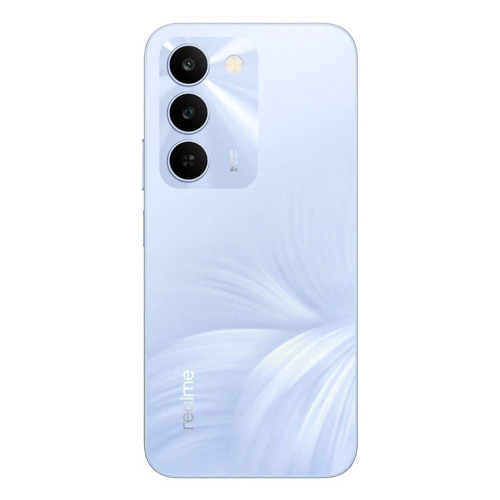 Smartphone Realme C100 5G morado con pantalla grande sin bordes, notch en forma de gota y triple cámara trasera alineada verticalmente con flash integrado - Ítem2