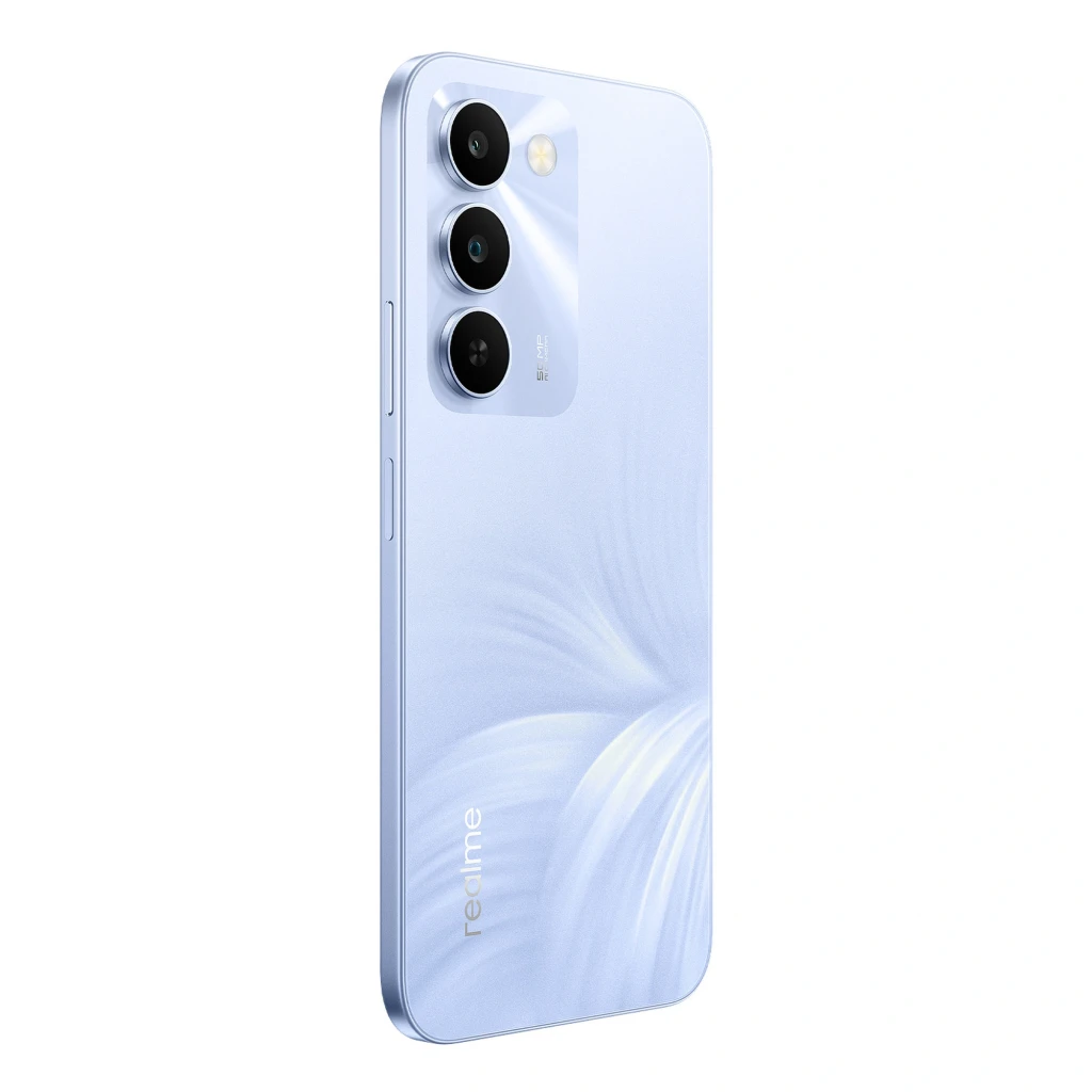 Realme C100 5G morado con pantalla notch en gota, módulo trasero triple con lente principal de 50 Mpx y acabado brillante; 128GB y 4GB de RAM visibles - Ítem5