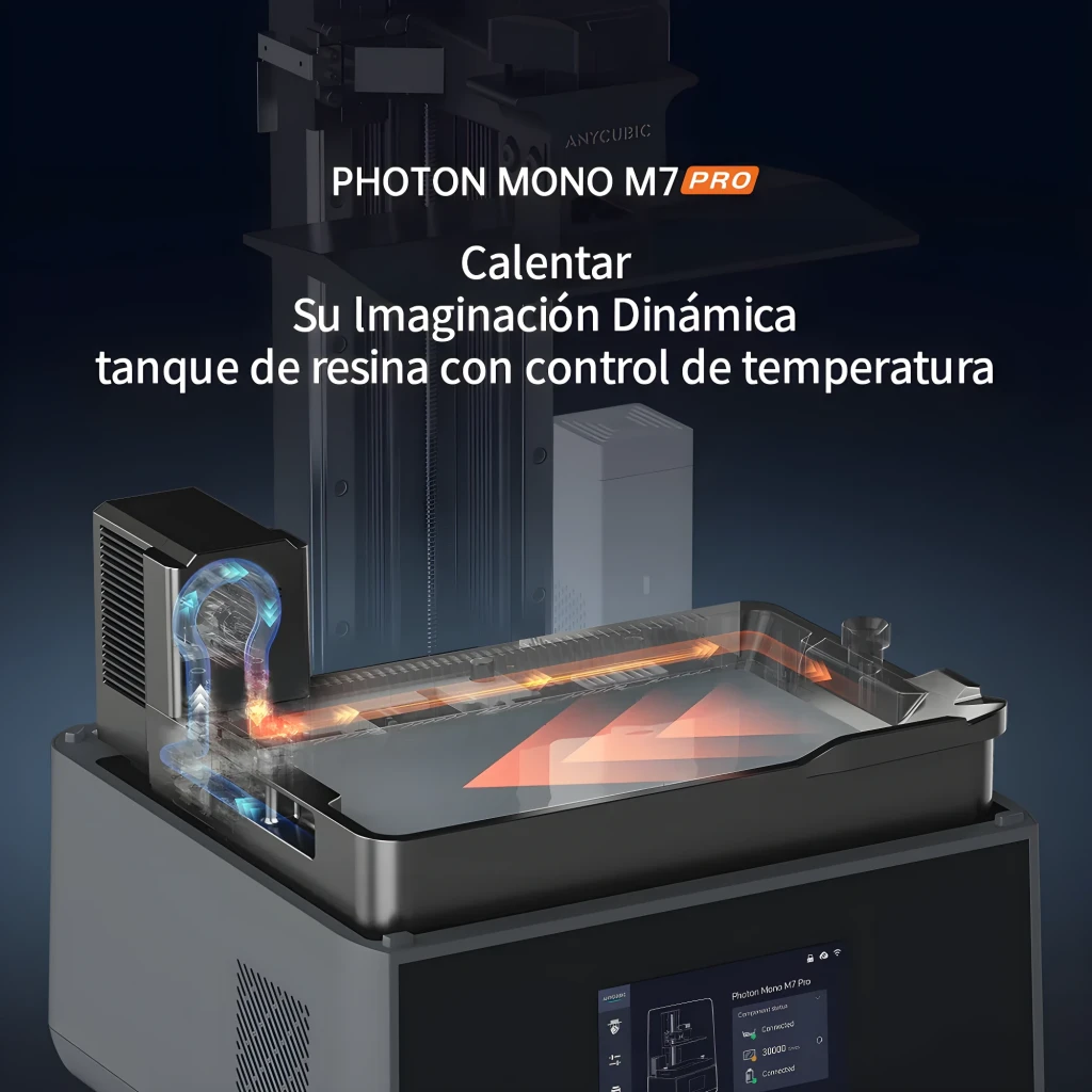 Anycubic Photon Mono M7 Pro - Impresora 3D de resina con cubierta ahumada, eje Z robusto, pantalla táctil frontal y base metálica blanca con logotipo Pro - Ítem4