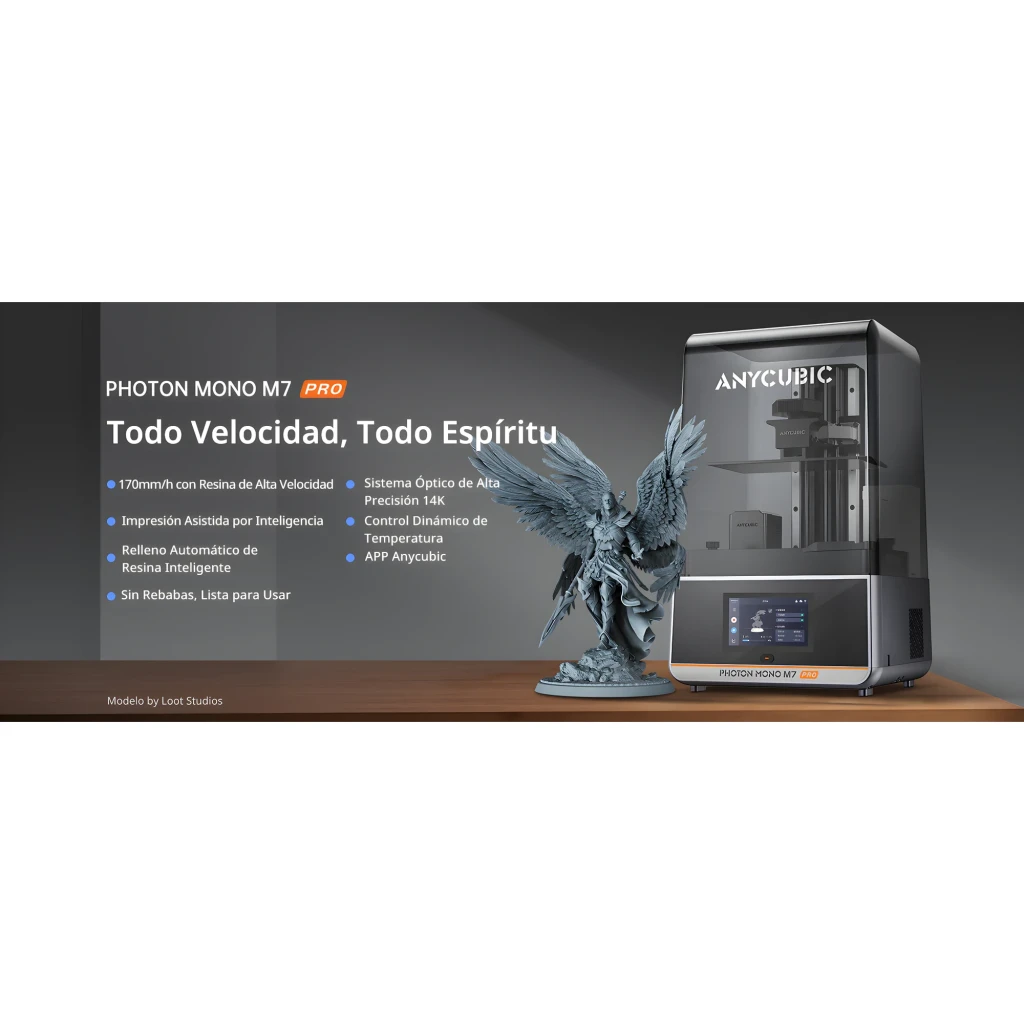 Anycubic Photon Mono M7 Pro - Impresora 3D de resina con cubierta ahumada, eje Z robusto, pantalla táctil frontal y base metálica blanca con logotipo Pro - Ítem2