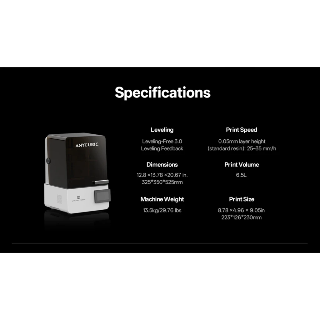 Impresora 3D Anycubic Photon P1 14K con carcasa negra ahumada, base blanca y pantalla táctil frontal; diseño compacto para resina MSLA - Ítem4