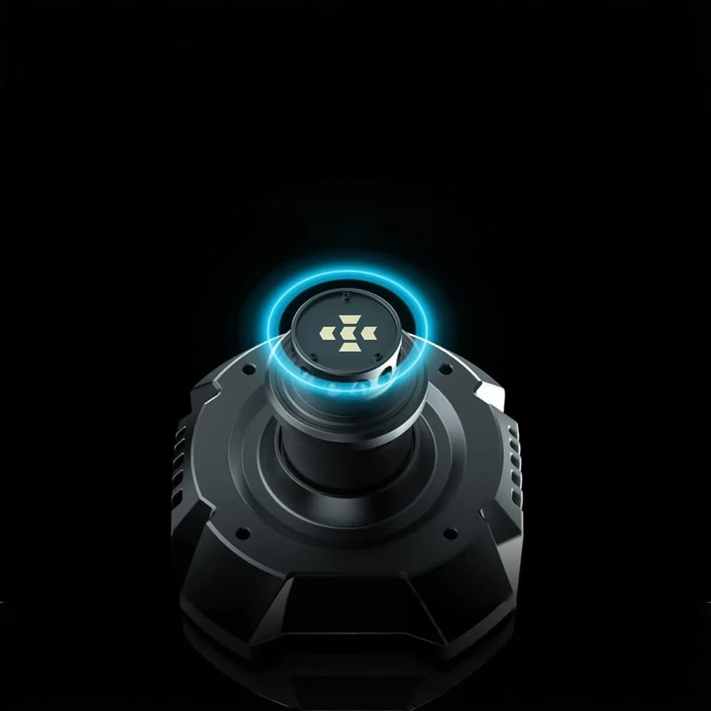 Base de Volante Moza Racing R21 Ultra Direct Drive 21Nm em alumínio preto, formato hexagonal, iluminação azul no topo e encaixe robusto para volante