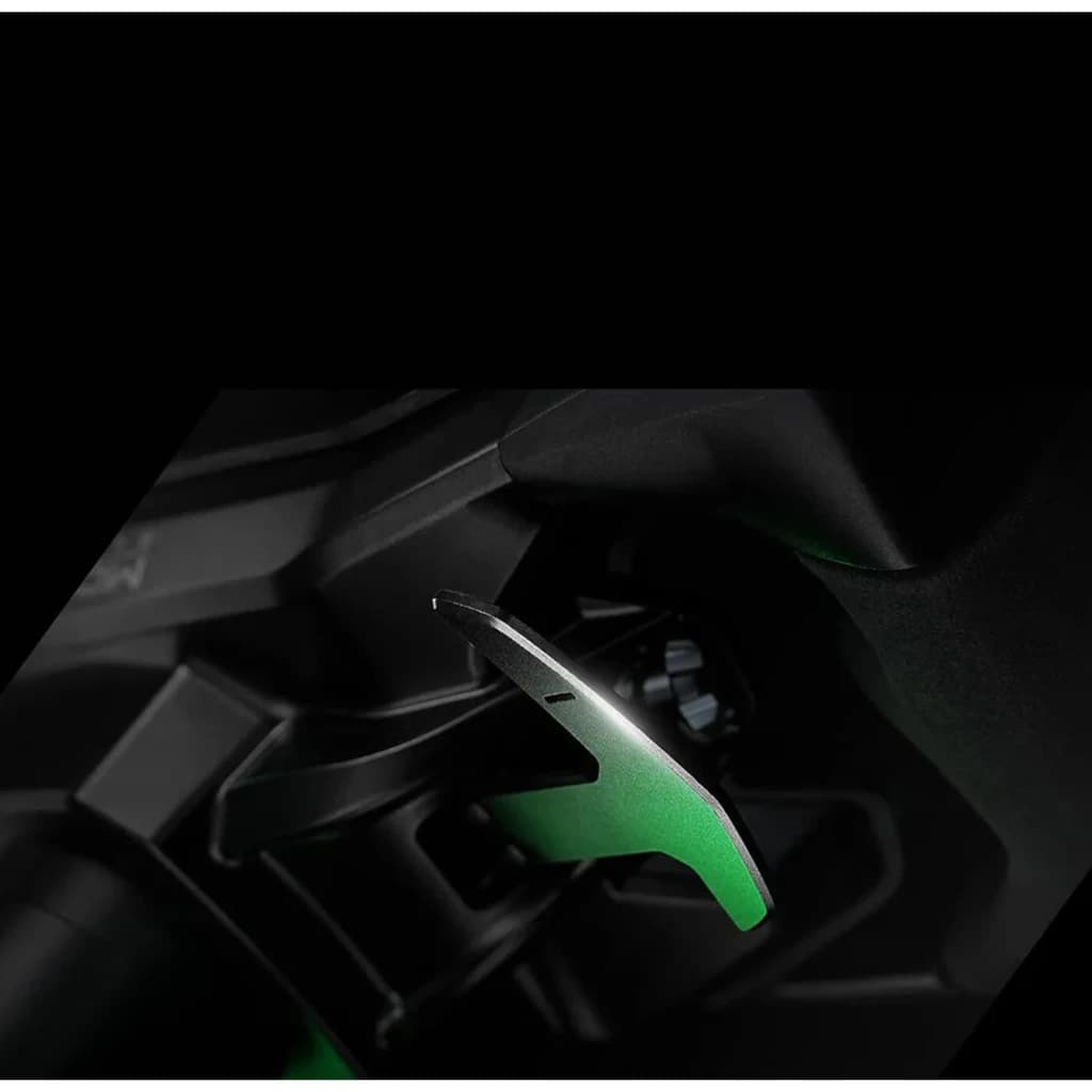 Moza Racing Lamborghini Essenza SCV12 – Volante réplica oficial com paddle shift metálico, acabamento preto fosco e detalhes em verde iluminado