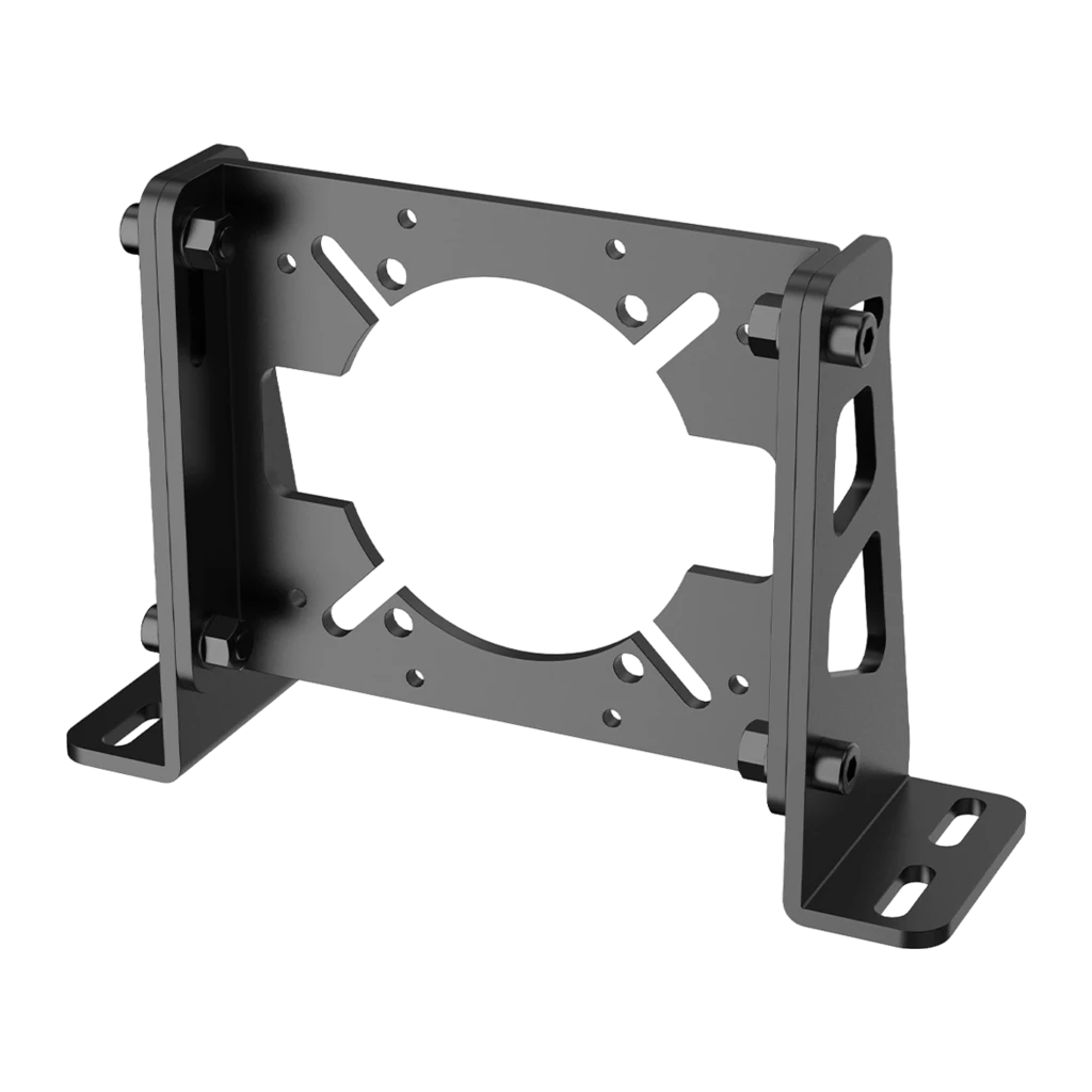 Soporte frontal RS055 de acero negro para bases Moza, placa robusta con múltiples orificios, montaje en rieles de aluminio y refuerzos laterales - Ítem2