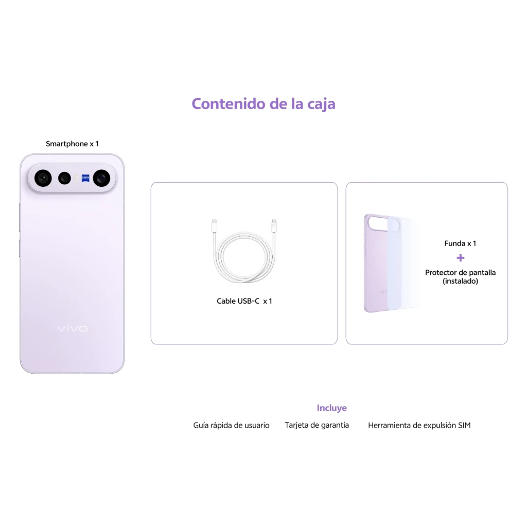 Vivo X300 FE 5G lila con triple cámara trasera ZEISS, pantalla perforada con biseles finos, logo vivo al centro y acabado mate suave en 512 GB y 12 GB RAM - Ítem2