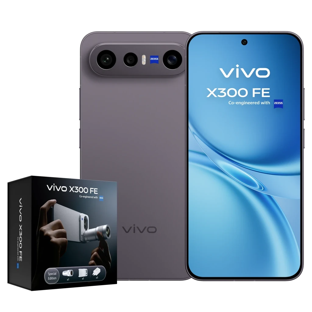 Vivo X300 FE 5G Noir avec écran bord à bord, module photo arrière triple ZEISS, 512 Go, 12 Go RAM, batterie 6500 mAh, chargeur 90 W et kit photo inclus - Ítem