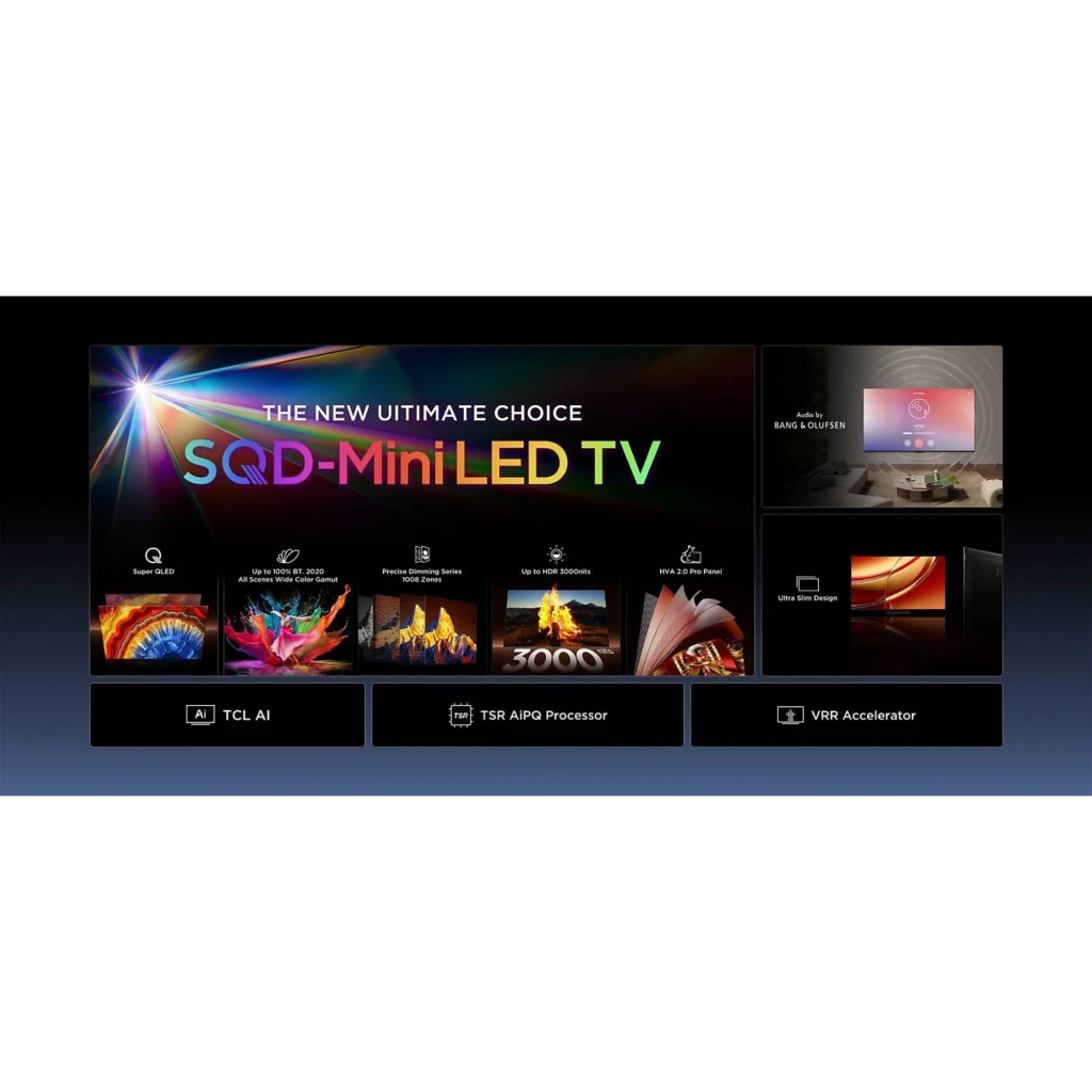 TCL 55C8L Smart TV QD‑Mini LED 55 4K AiPQ Pro preta, tela fina com HDR, 3000 nits, 1008 zonas de escurecimento local, amplo gamut e áudio Bang & Olufsen - Item6