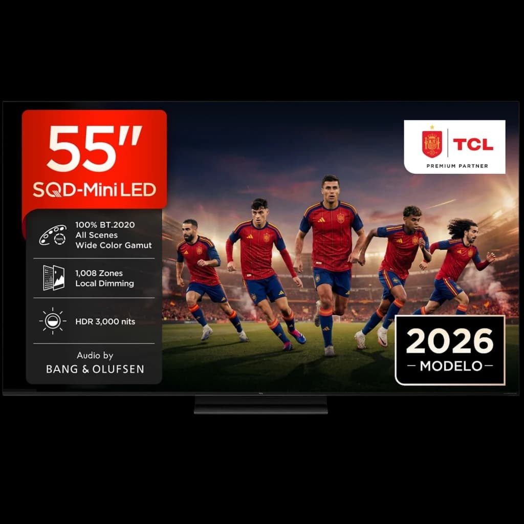 TCL 55C8L Smart TV QD‑Mini LED 55 4K AiPQ Pro preta, tela fina com HDR, 3000 nits, 1008 zonas de escurecimento local, amplo gamut e áudio Bang & Olufsen