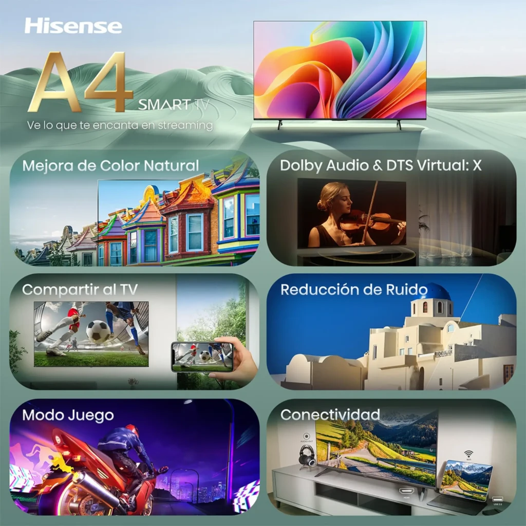 Hisense 32A4S Smart TV QLED 32 Full HD preta com bordas finas, suporte duplo, cores vibrantes, logotipos FIFA, Dolby Audio, Compartilhar TV e melhoria de cor - Item3
