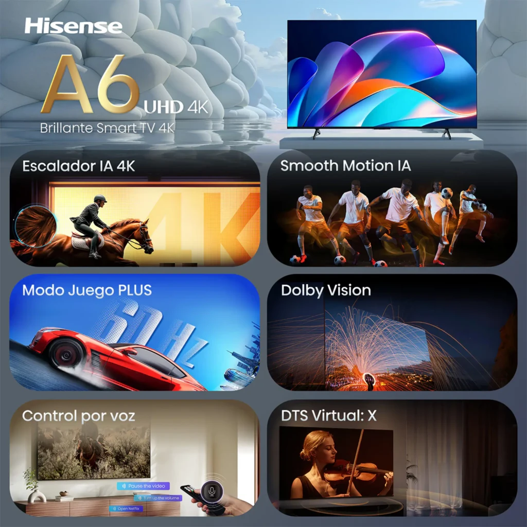 Hisense 43A6S Smart TV QLED 43 pulgadas 4K Ultra HD en negro, biseles delgados, peanas dobles, logos UHD 4K, IA 4K, Smooth Motion IA y Modo Juego Plus - Ítem2