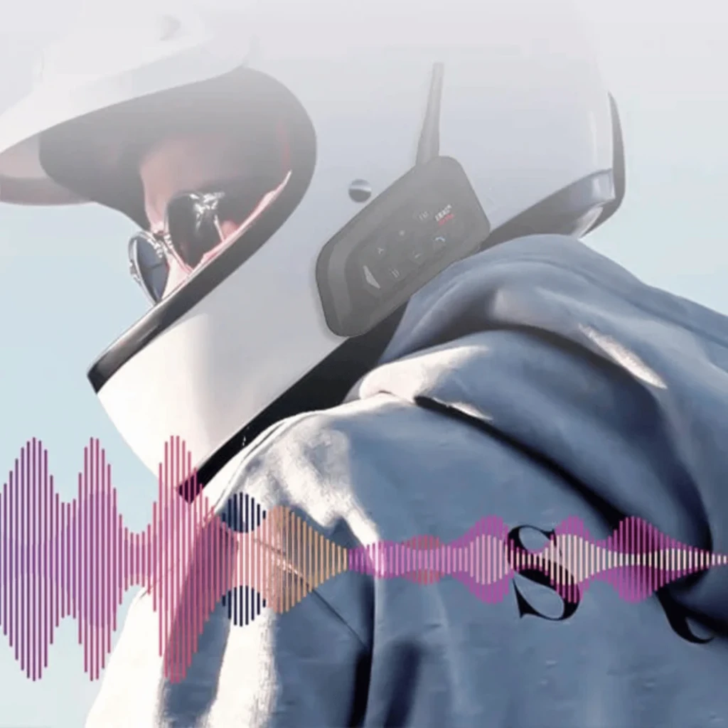 Intercomunicador moto EJEAS V4 Plus negro con antena, botones grandes A/B, volumen +/-, FM y llamada, diseño compacto para casco, Bluetooth 5.1, alcance 1500 m - Ítem1