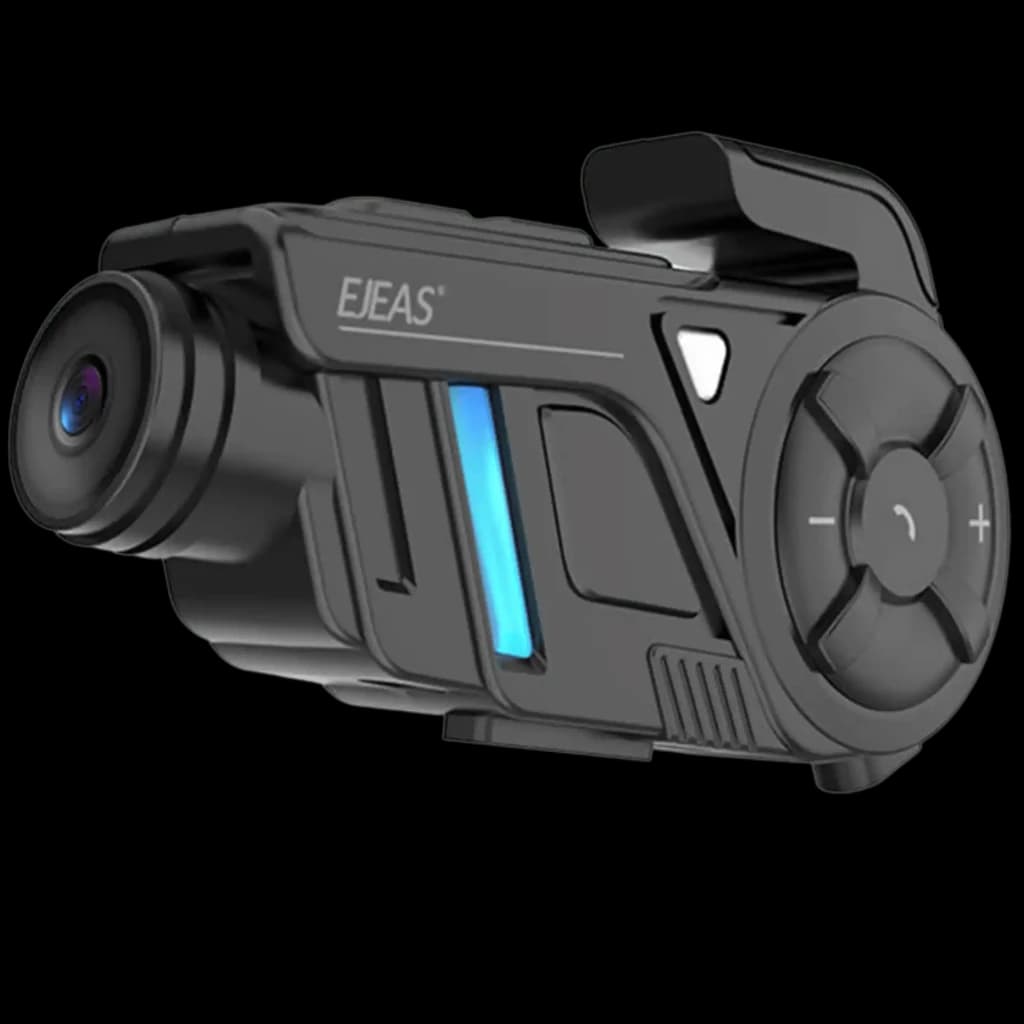 EJEAS K1Pro interphone Mesh 3.0 pour casque, boîtier noir compact avec caméra 2K grand angle, grande molette de contrôle et LED bleue latérale