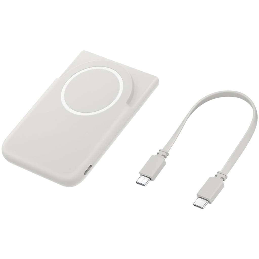 Power bank Samsung Magnetic EB-U2500XJE cinzento preso ao smartphone, design fino com base metálica e LEDs de carga, USB-C, 5000 mAh, 25 W - Item4