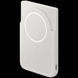 Batería portátil magnética gris con acabado liso, anillo circular de alineación y puerto USB C lateral; diseño delgado y compacto de 5000 mAh y 25 W