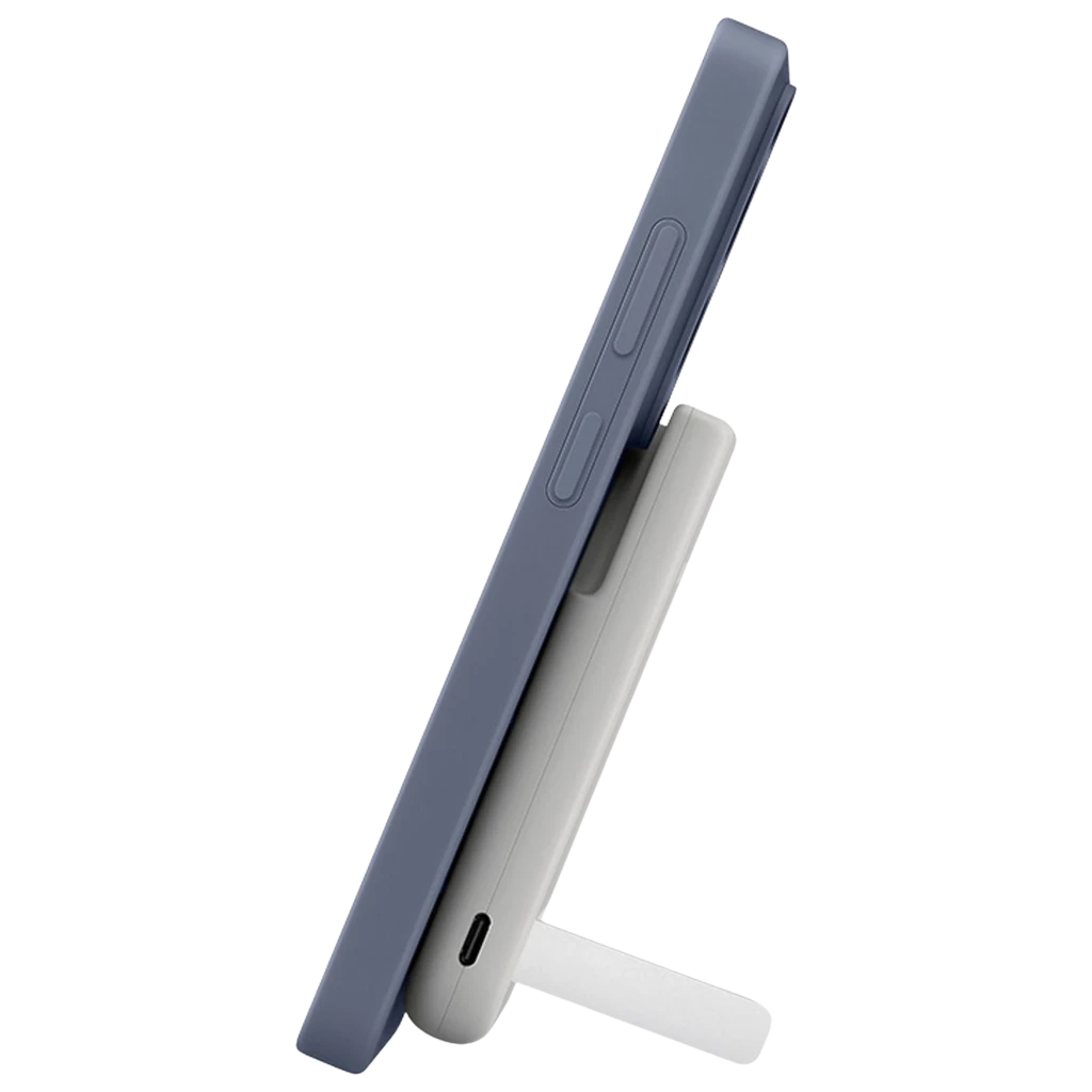 Power bank Samsung Magnetic EB-U2500XJE cinzento preso ao smartphone, design fino com base metálica e LEDs de carga, USB-C, 5000 mAh, 25 W - Item1