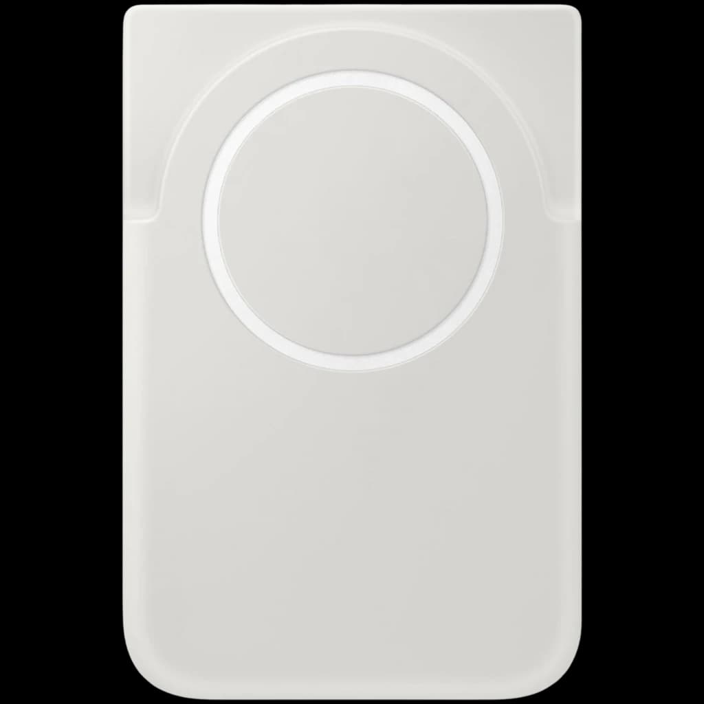 Power bank magnético gris con aro circular para alineación, acabado liso minimalista, puerto USB-C, compacto y delgado para carga rápida 25 W 5000 mAh