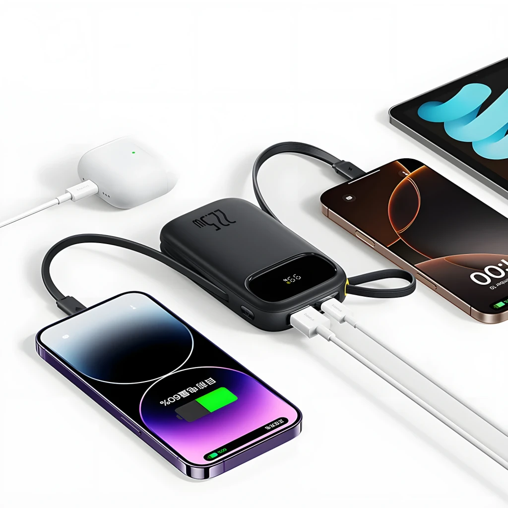 Power Bank Baseus EnerFill FC31 negro 20000mAh 22.5W con pantalla LED, cables integrados USB-C y Lightning, acabado mate y diseño compacto portátil - Ítem1