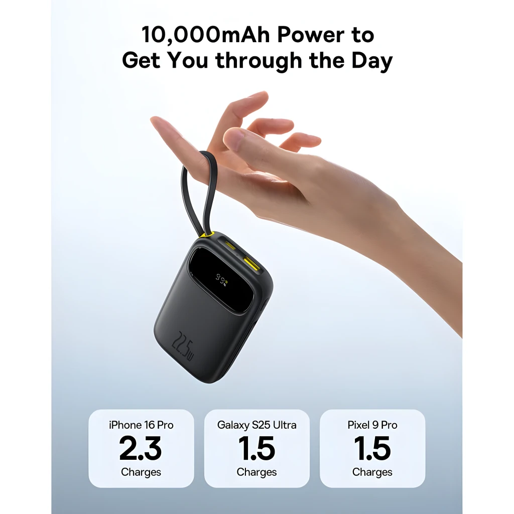 Power Bank Baseus EnerFill FC31 negro 20000mAh 22.5W con pantalla LED, cables integrados USB-C y Lightning, acabado mate y diseño compacto portátil - Ítem3