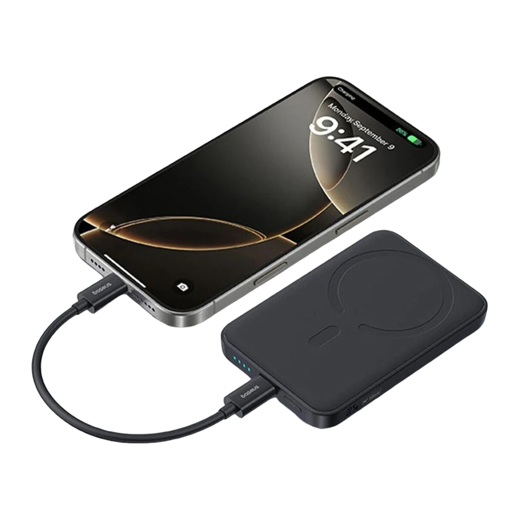 Power Bank Baseus EnerFill FM11 blanco, compacto, 10000mAh, 22.5W. Diseño magnético MagSafe con anillo, indicadores LED y puerto USB-C. - Ítem5