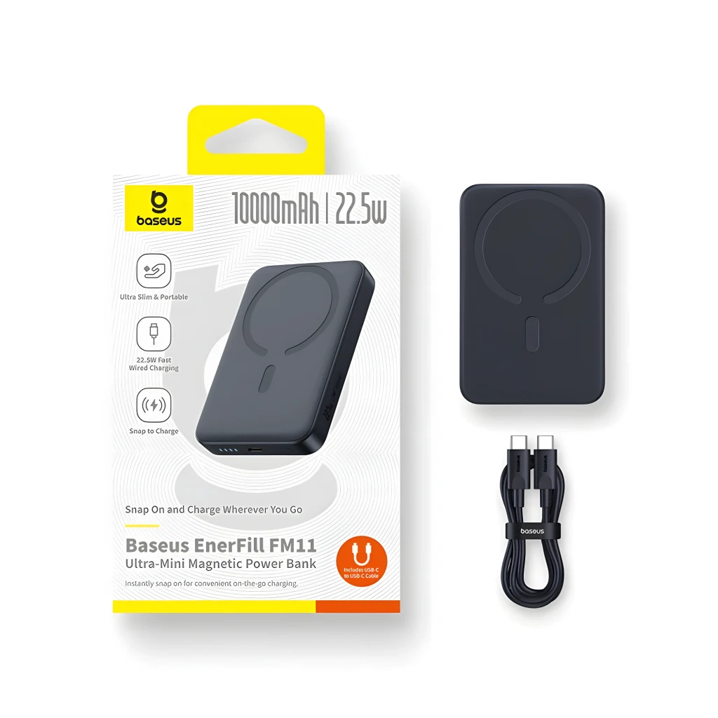 Power Bank Baseus EnerFill FM11 blanco, compacto, 10000mAh, 22.5W. Diseño magnético MagSafe con anillo, indicadores LED y puerto USB-C. - Ítem3