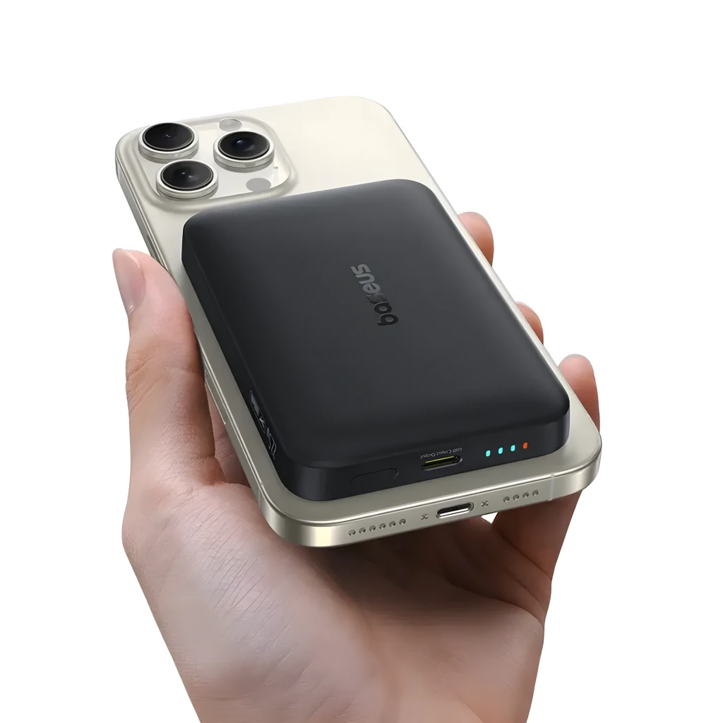 Power Bank Baseus EnerFill FM11 blanco, compacto, 10000mAh, 22.5W. Diseño magnético MagSafe con anillo, indicadores LED y puerto USB-C. - Ítem1