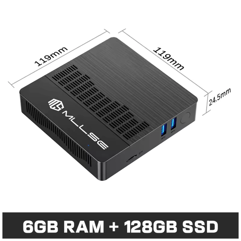 Mini PC MLLSE M2 Air Intel N4000 negro, 6 GB RAM, 128 GB. Chasis metálico con rejillas, puertos USB 3.0, HDMI, VGA, RJ45 y audio. Compacto y elegante. - Ítem4