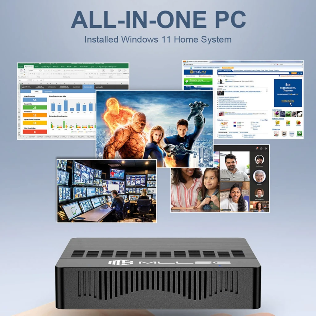 Mini PC MLLSE M2 Air Intel N4000 negro, 6 GB RAM, 128 GB. Chasis metálico con rejillas, puertos USB 3.0, HDMI, VGA, RJ45 y audio. Compacto y elegante. - Ítem1
