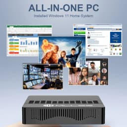 Mini PC negro compacto MLLSE M2 Air con ranuras de ventilación frontales, logo MLLSE y puertos traseros; se muestra ejecutando Windows 11 con múltiples