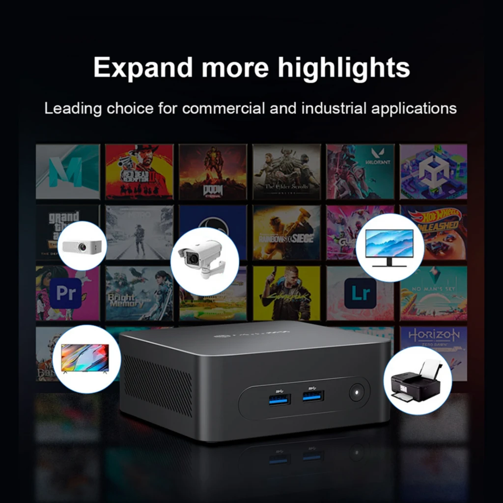 MLLSE M2 Plus Mini PC negro con carcasa compacta, puertos frontales USB azules, botón de encendido, rejillas de ventilación y panel trasero con HDMI, USB y - Ítem5