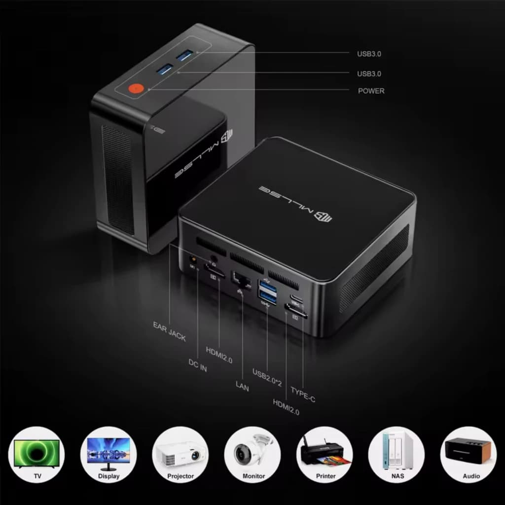 Mini PC MLLSE G1 compacto con Ryzen 5 5500U, 16 GB RAM, 512 GB, Windows 11 Pro; puertos USB 3.0, USB 2.0, HDMI dual, LAN, Type C y jack de audio