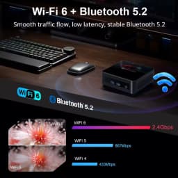 MLLSE M8 Mini PC compacto con Intel Core i9-12900HK, chasis negro con puertos frontales USB y audio, indicador LED azul y soporte WiFi 6 y Bluetooth 5.2