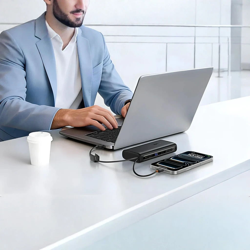 Power Bank Baseus EnerFill FC41 25000mAh 145W en negro mate con pantalla LED, puertos USB A y USB C, bordes curvos y cable trenzado USB C a USB C con adaptador - Ítem2