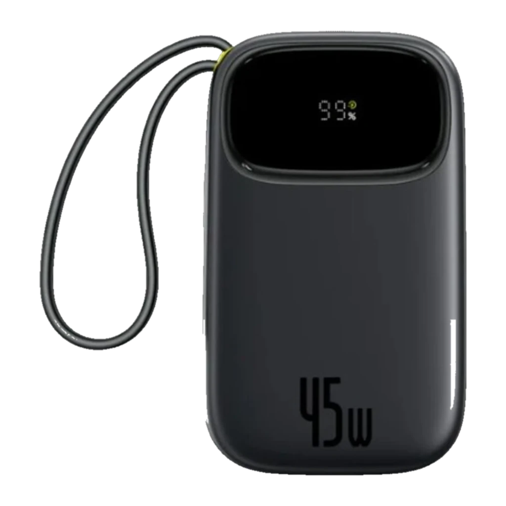 Power Bank Baseus EnerFill FC31 20000mAh 45W color negro con pantalla LED, cable USB-C integrado y diseño compacto con bordes redondeados - Ítem1