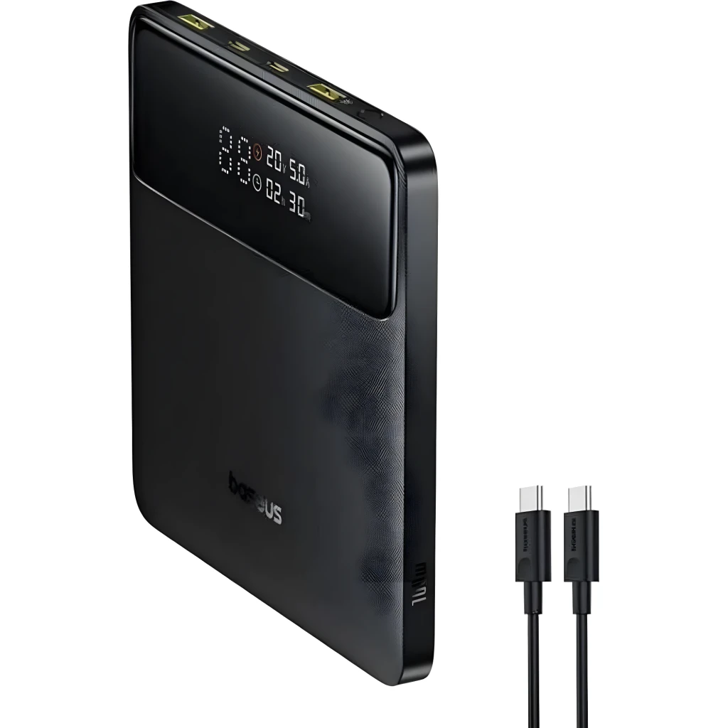 Power Bank Baseus Blade H1 Lite 20000mAh 100W con pantalla LED que muestra voltaje, amperaje y tiempo, acabado texturizado negro y bordes redondeados - Ítem1