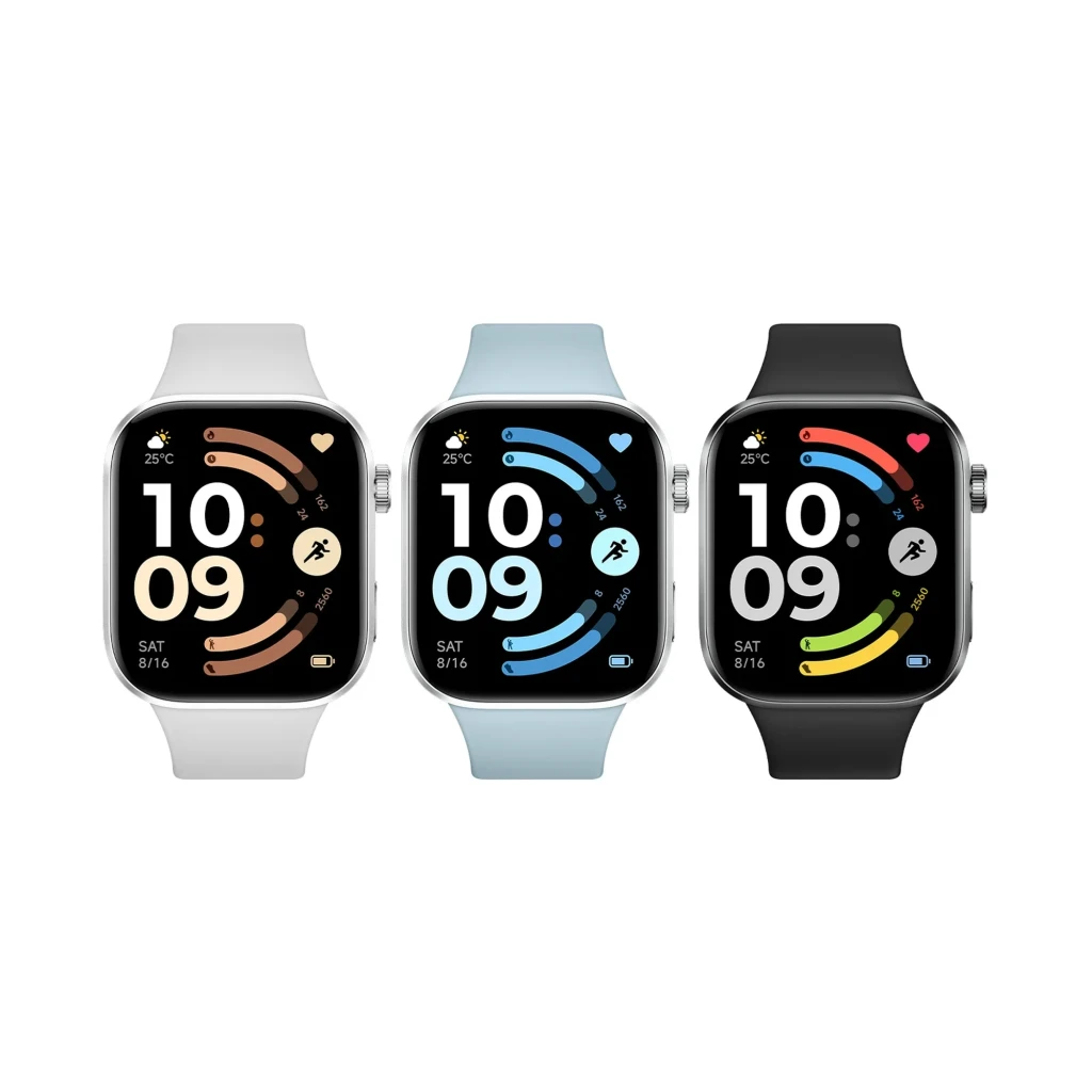 Xiaomi Redmi Watch 6 azul glaciar con pantalla AMOLED 2.07, caja plateada, corona lateral roja y correa de silicona perforada ajustable - Ítem8