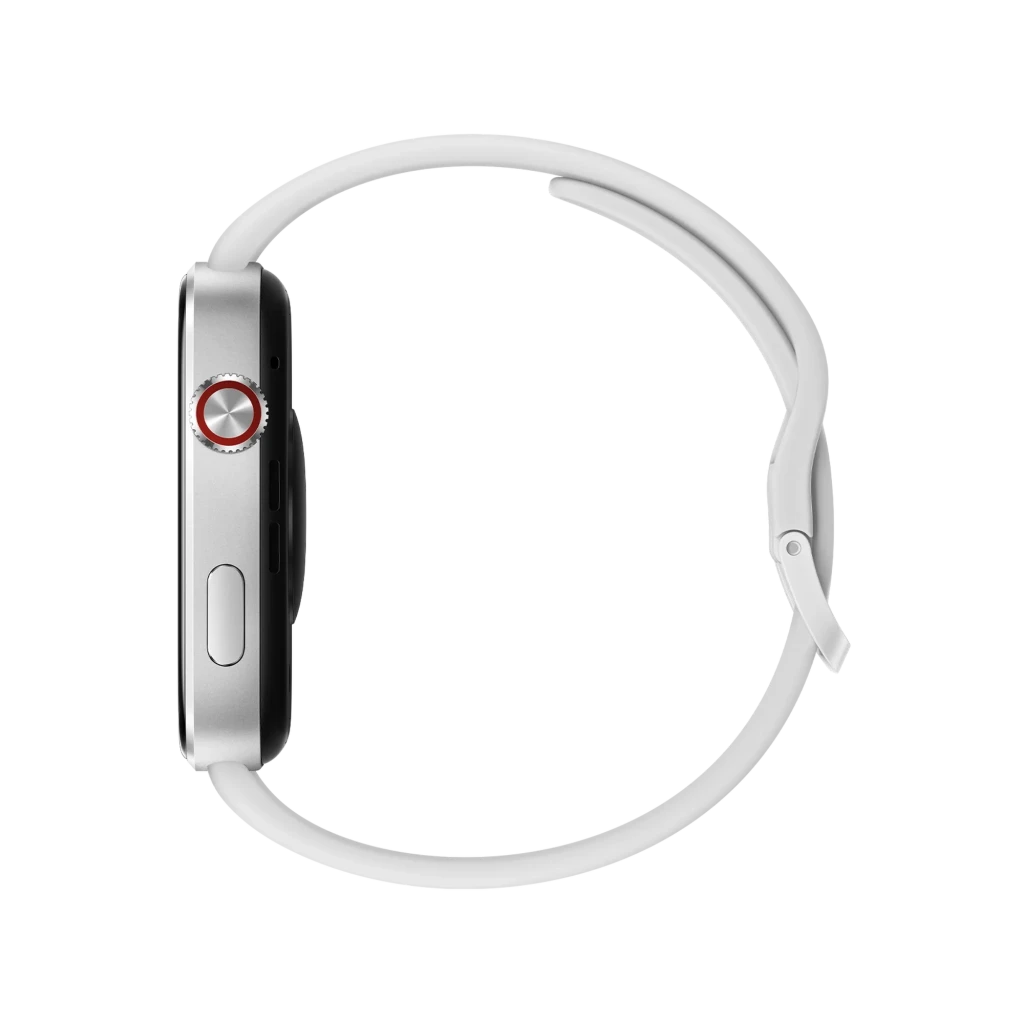 Xiaomi Redmi Watch 6 azul glaciar con pantalla AMOLED 2.07, caja plateada, corona lateral roja y correa de silicona perforada ajustable - Ítem5