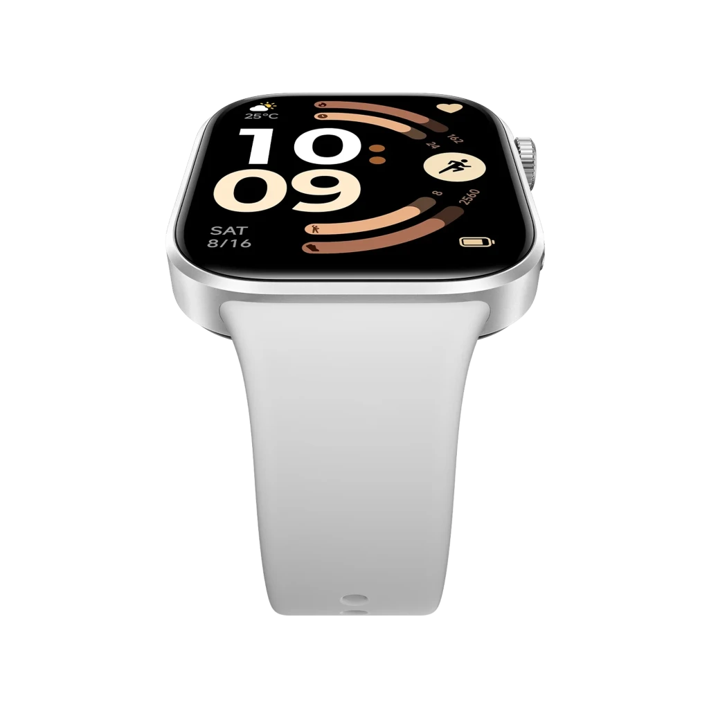 Xiaomi Redmi Watch 6 gris con pantalla AMOLED 2.07, caja metálica plateada y corona roja; correa de silicona perforada y pantalla con esferas fitness - Ítem7