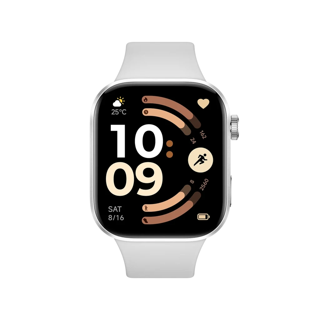 Xiaomi Redmi Watch 6 gris con pantalla AMOLED 2.07, caja metálica plateada y corona roja; correa de silicona perforada y pantalla con esferas fitness - Ítem3