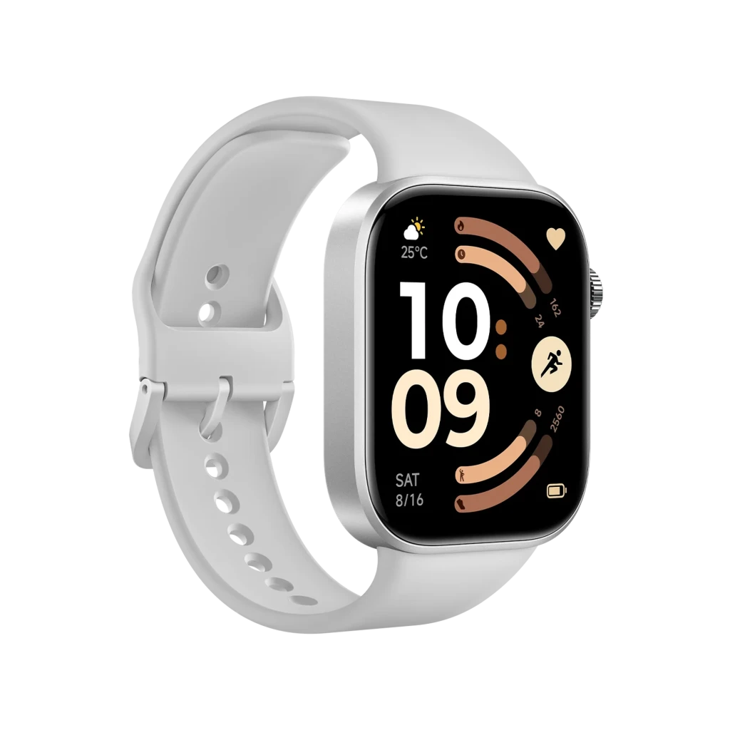 Xiaomi Redmi Watch 6 gris con pantalla AMOLED 2.07, caja metálica plateada y corona roja; correa de silicona perforada y pantalla con esferas fitness - Ítem4