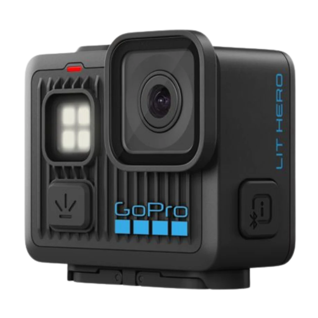 GoPro Lit Hero 4K 60fps 12 MP Sumergible 5 m HyperSmooth con lente gran angular, luz LED frontal, botón lateral y cuerpo robusto negro con detalles azules - Ítem2