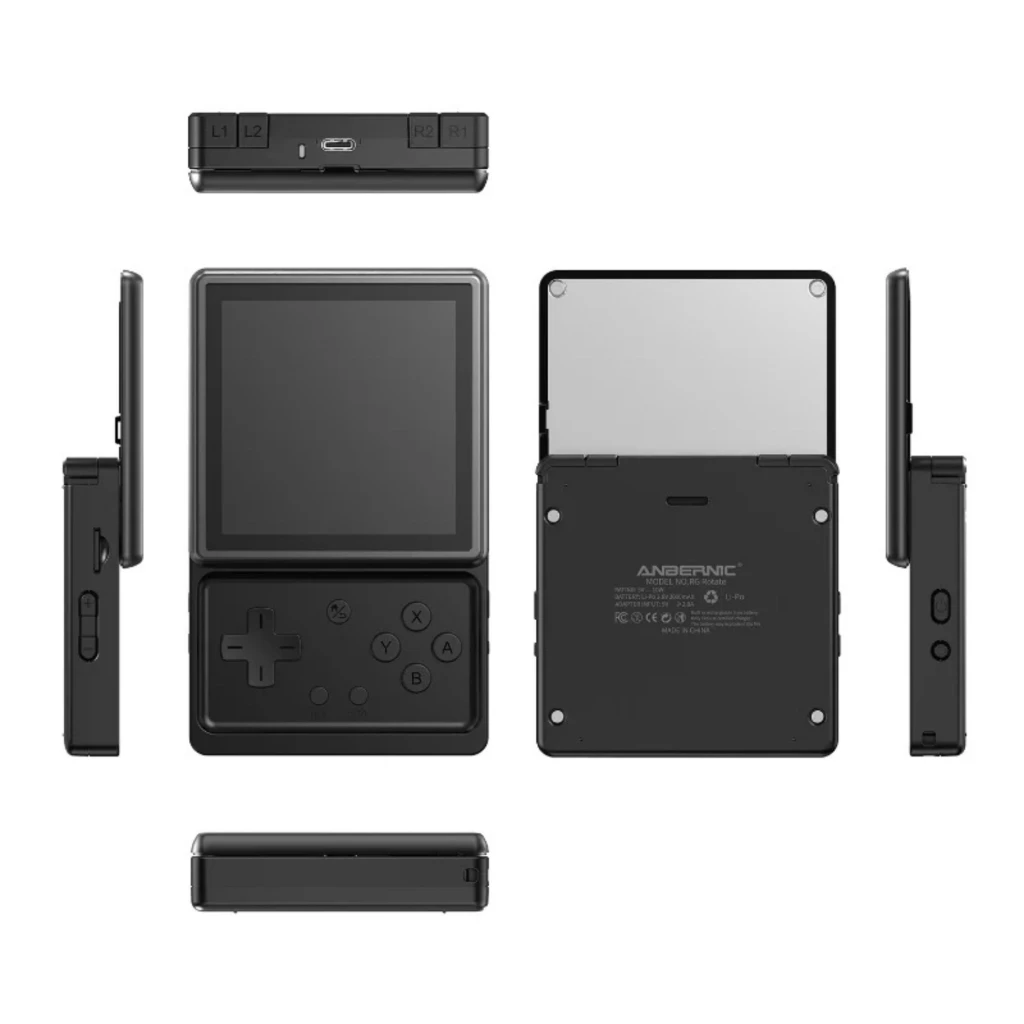 Anbernic RG Rotate 32 GB Preto com tela quadrada colorida, corpo preto fosco, D-pad à esquerda, botões A B X Y à direita e botões Select e Start - Item4