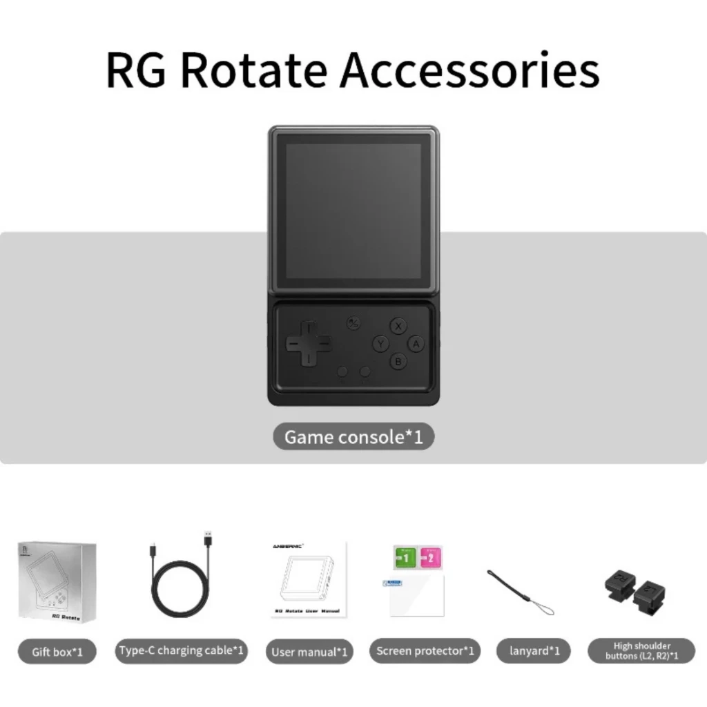 Anbernic RG Rotate 32 GB Preto com tela quadrada colorida, corpo preto fosco, D-pad à esquerda, botões A B X Y à direita e botões Select e Start - Item5
