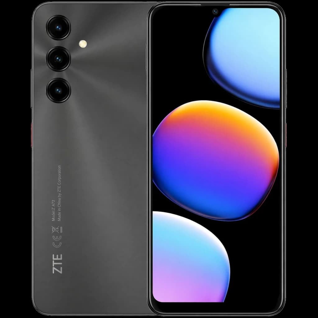 Smartphone ZTE Blade V80 Max negro estelar con triple cámara trasera, pantalla 6.9 pulgadas 120 Hz, notch en gota y acabado metálico brillante