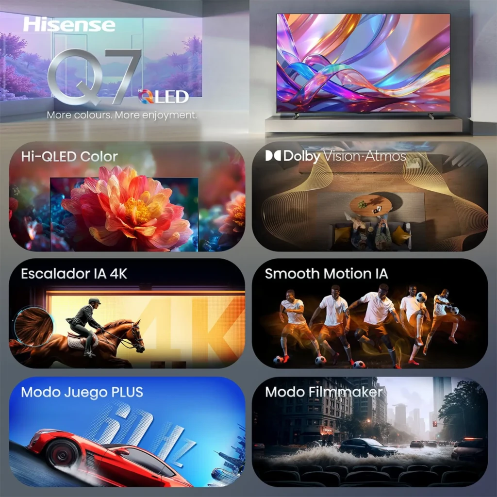Hisense 50Q7S Smart TV QLED 50 4K con biseles delgados, pantalla brillante, logotipos Dolby Vision Atmos, escalador IA 4K y Smooth Motion IA en negro - Ítem1