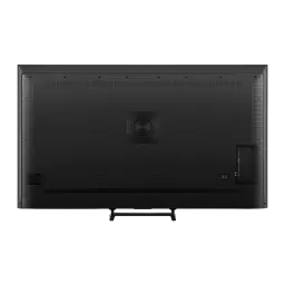Arrière du Téléviseur Hisense 85E8S 85 pouces avec panneau noir, évents de ventilation, connectiques latérales et pied central robuste