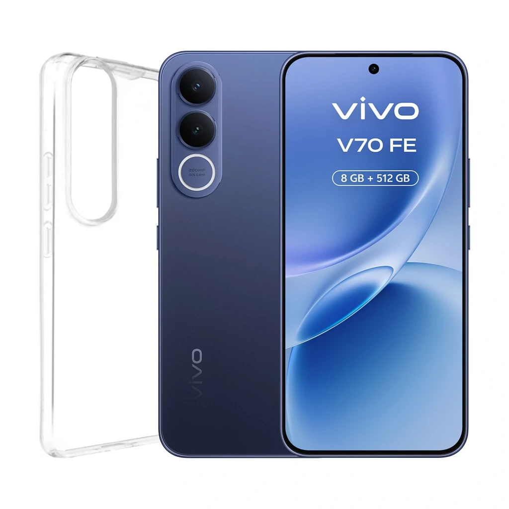 Smartphone bleu Vivo V70 FE 5G écran bord à bord avec caméra 200 Mpx double module; inclus chargeur 90 W et écouteurs blancs en étui - Ítem7