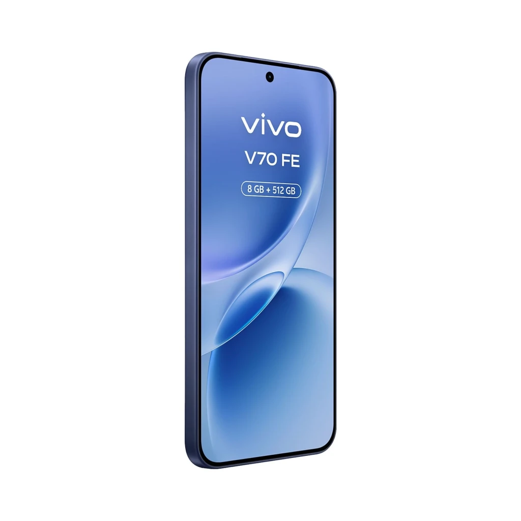 Smartphone bleu Vivo V70 FE 5G écran bord à bord avec caméra 200 Mpx double module; inclus chargeur 90 W et écouteurs blancs en étui - Ítem4