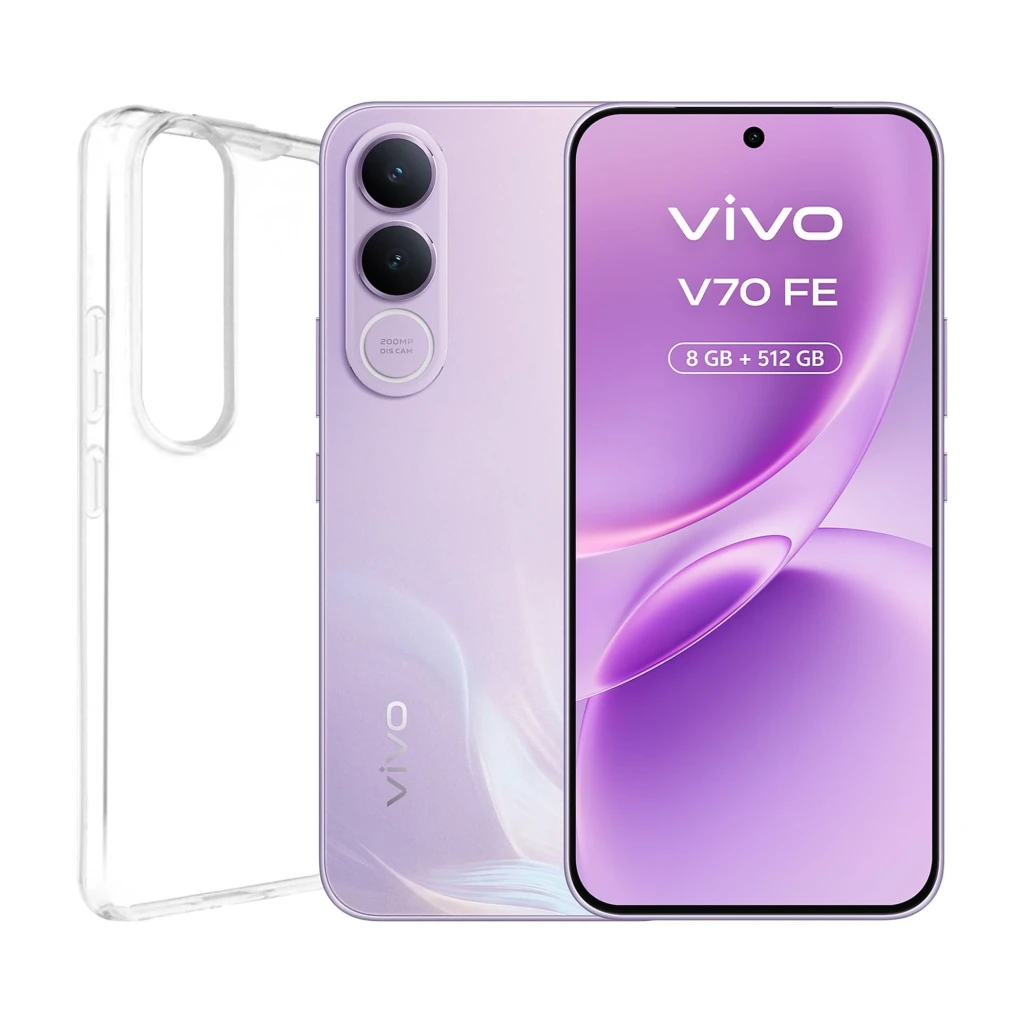 Vivo V70 FE 5G lila avec écran bord à bord, double module photo 200 Mpx, plus chargeur 90 W et écouteurs blancs en étui compact - Ítem8