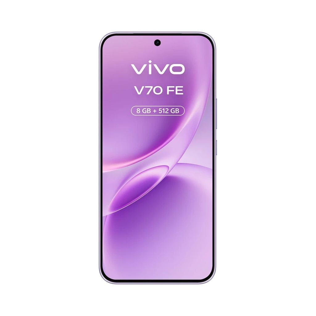 Vivo V70 FE 5G lila avec écran bord à bord, double module photo 200 Mpx, plus chargeur 90 W et écouteurs blancs en étui compact - Ítem2